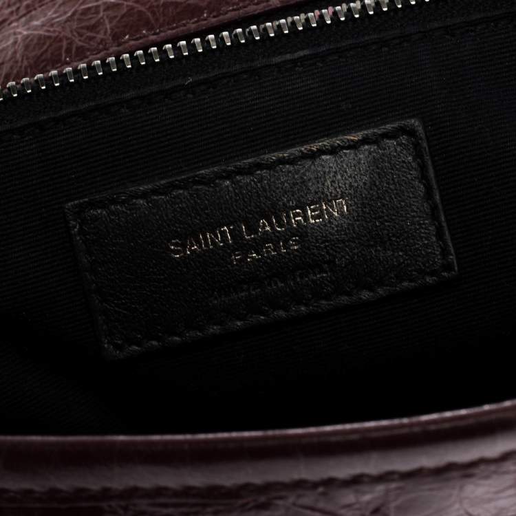 Saint Laurent Crinkled Calfskin Matelasse Monogram Medium Niki Chain Satchel Burgundy Bag