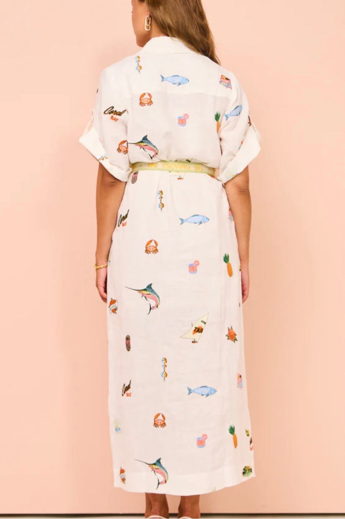 Blue Marlin Embroidered Shirt Dress (For Hire)