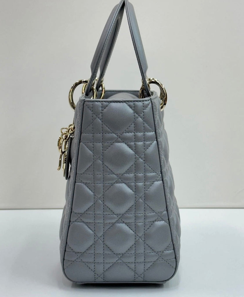Lady Dior Medium Opaline Gray Pearlescent Cannage Lambskin Bag