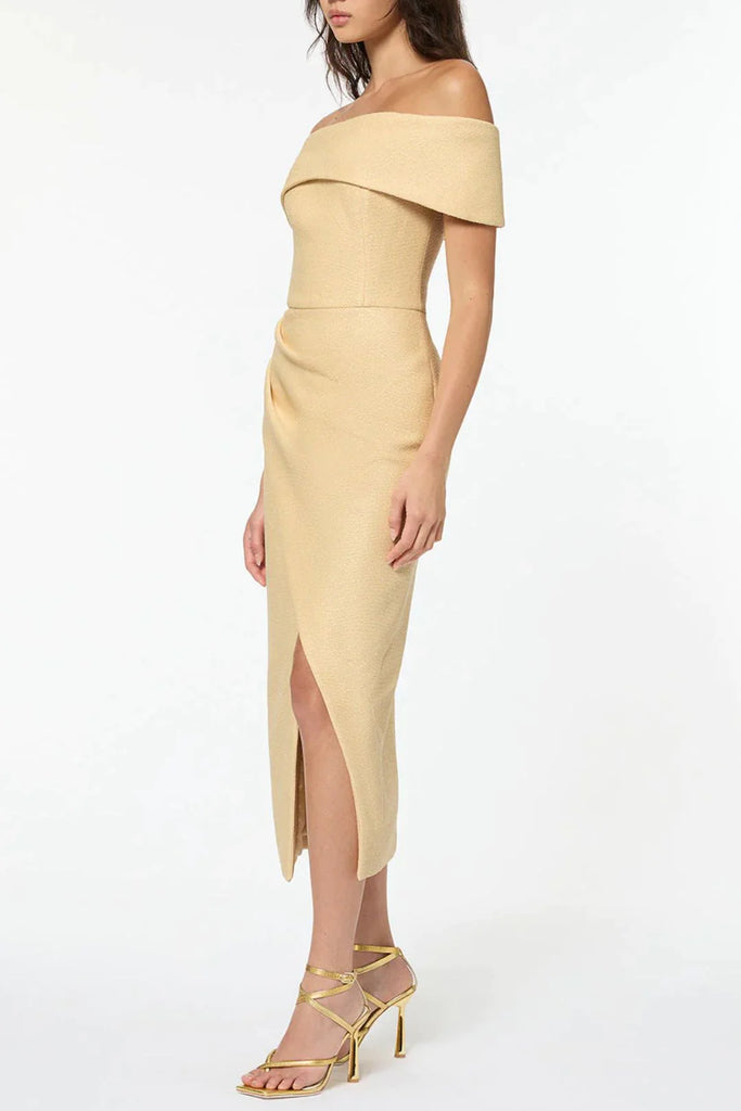 Manning Cartel Almond Off Shoulder Midi Dress (For Hire)