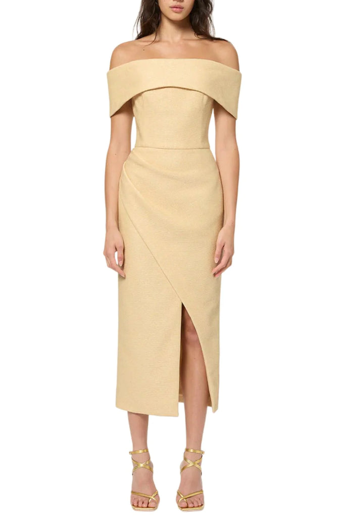 Manning Cartel Almond Off Shoulder Midi Dress (For Hire)