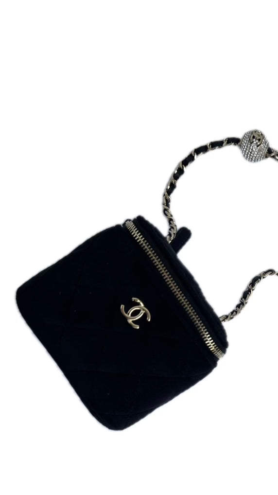 Chanel Pearl Crush Mini Vanity Black Velvet Bag (For Hire)