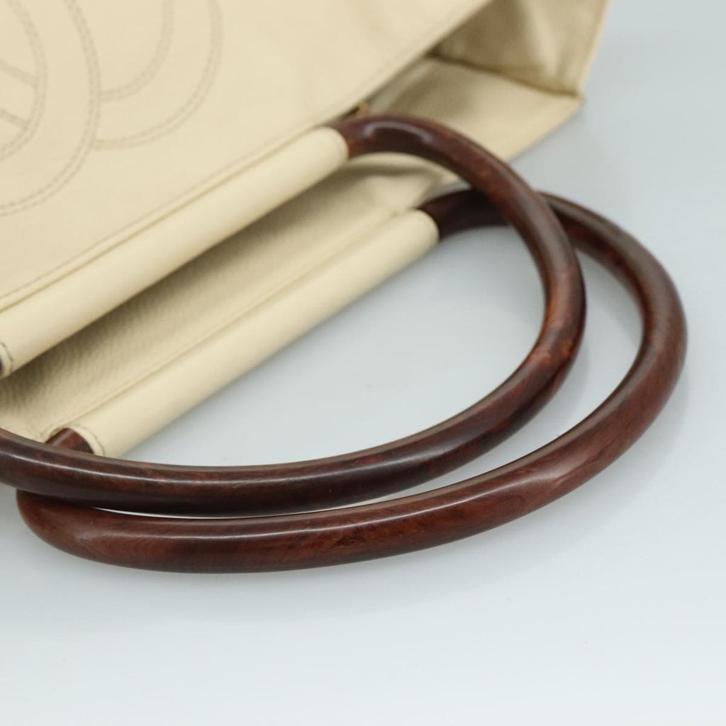 Vintage CHANEL Wooden Handbag Caviar Leather Beige Brown Gold CC