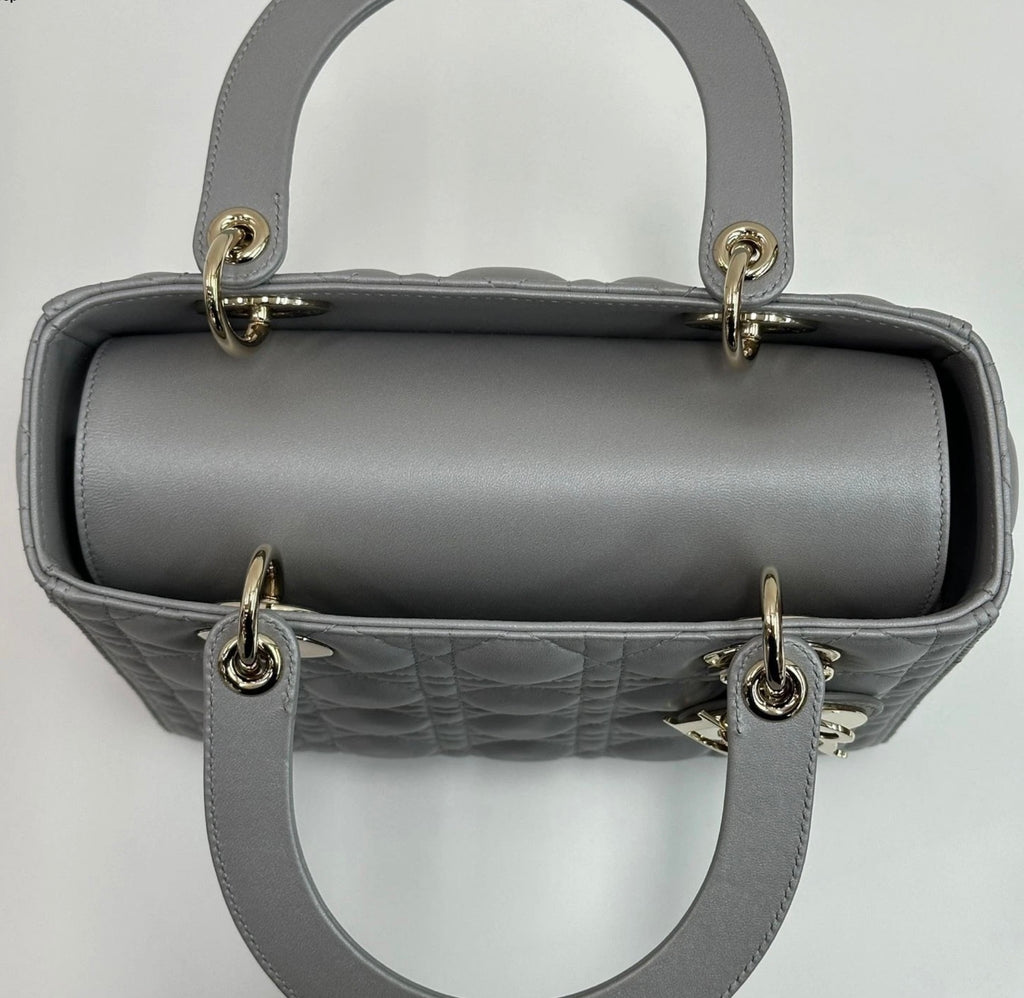 Lady Dior Medium Opaline Gray Pearlescent Cannage Lambskin Bag
