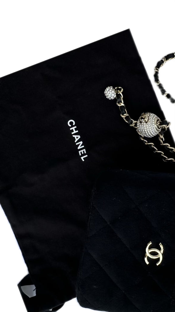 Chanel Pearl Crush Mini Vanity Black Velvet Bag (For Hire)