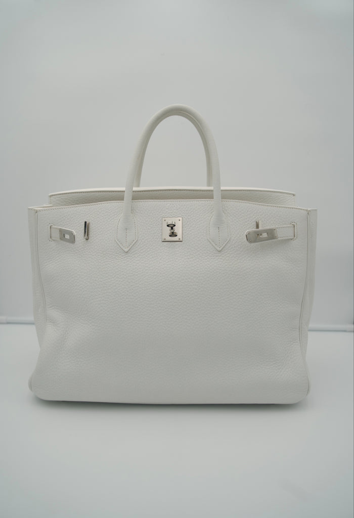 Hermes Birkin 40 White Clemence Palladium Hardware Bag