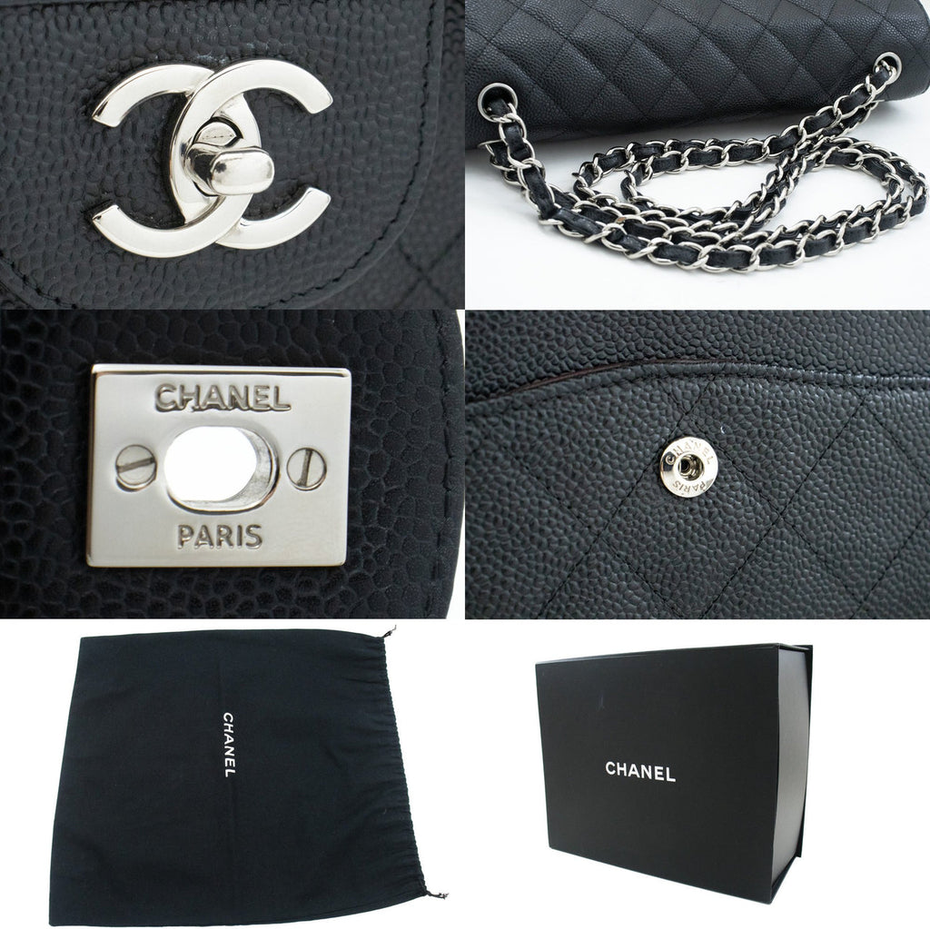 Chanel Classic Large Double Flap Caviar Leather 24K Silver H/W