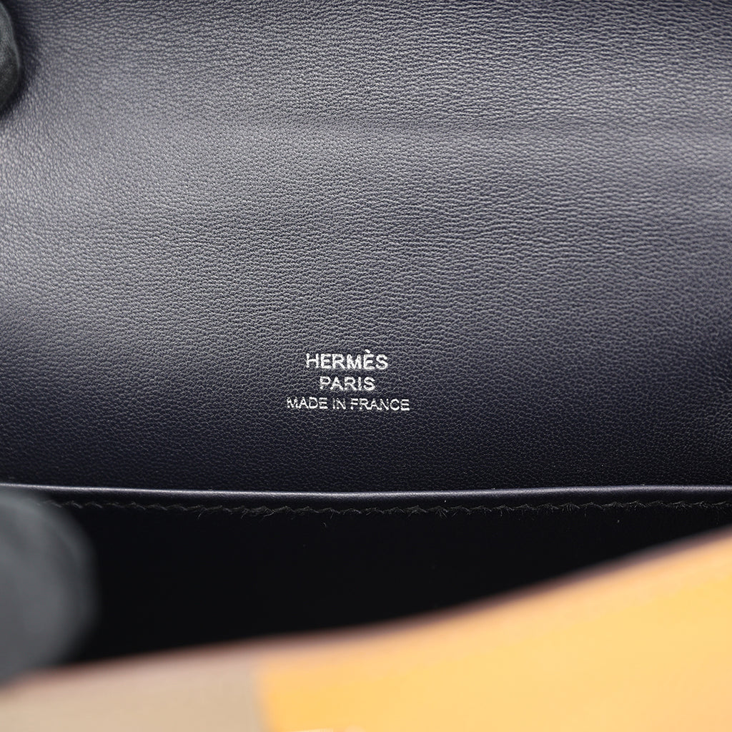 Hermes Mini Kelly II Casaque bag in Sesame and Etoupe Epsom leather with Blue Indigo interior and Palladium hardware