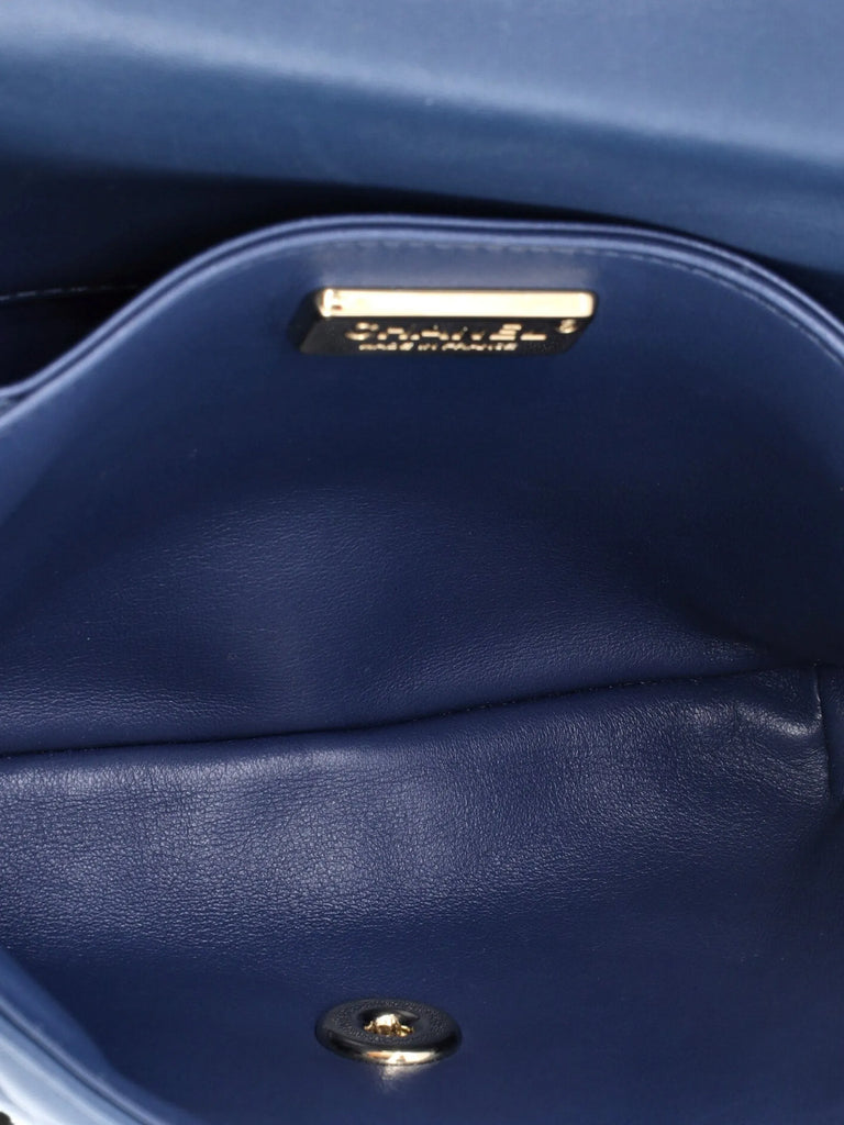 Chanel Paris Cosmopolite Metiers D' Art Navy Rabbit Fur Lambskin Top Handle Bag
