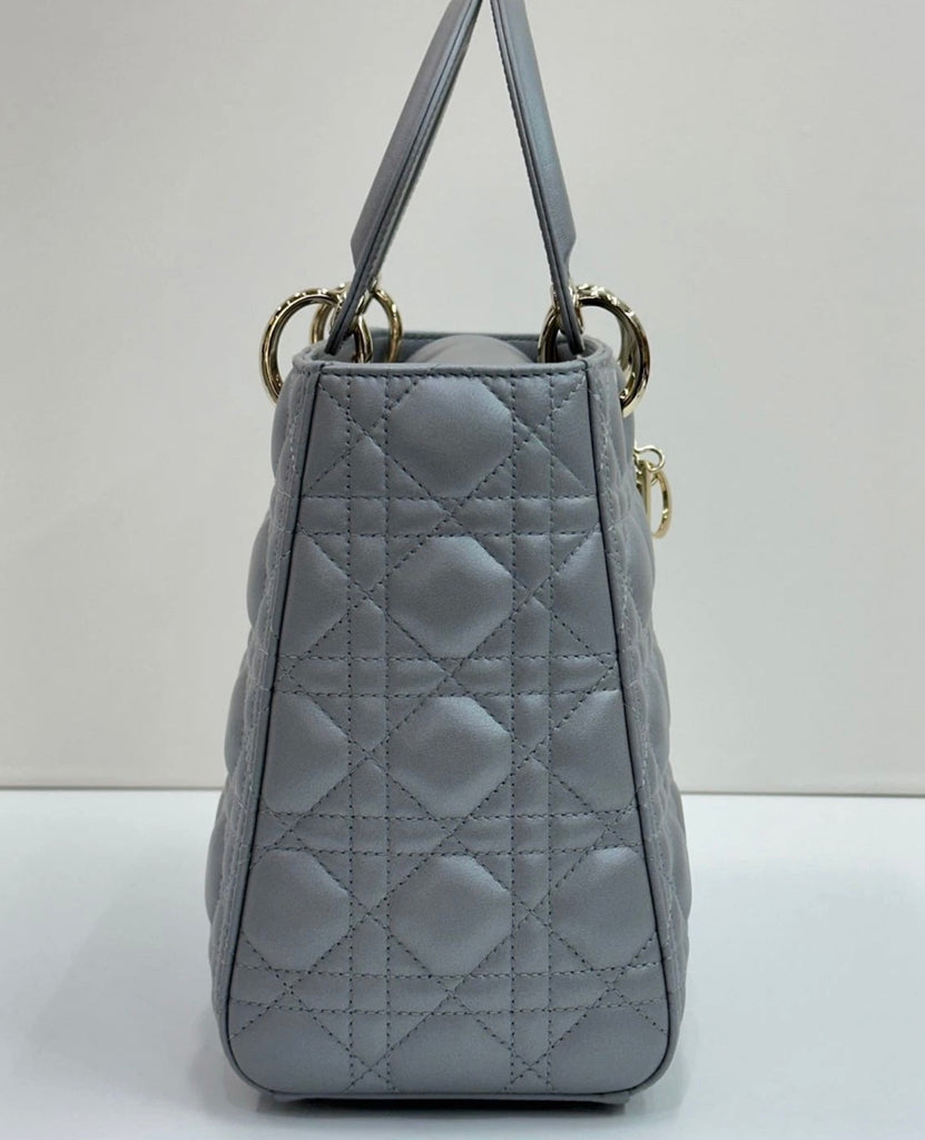 Lady Dior Medium Opaline Gray Pearlescent Cannage Lambskin Bag