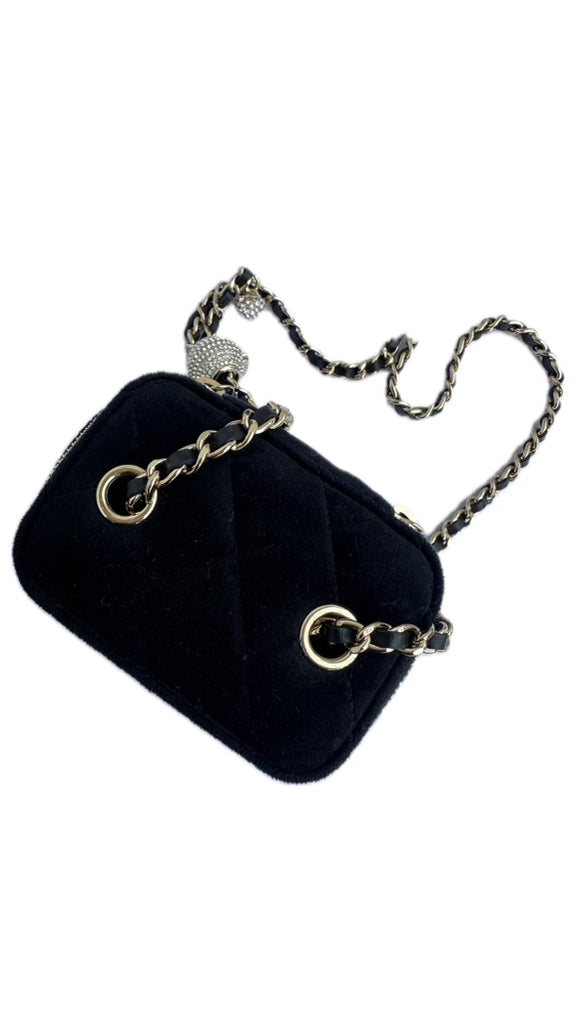 Chanel Pearl Crush Mini Vanity Black Velvet Bag (For Hire)