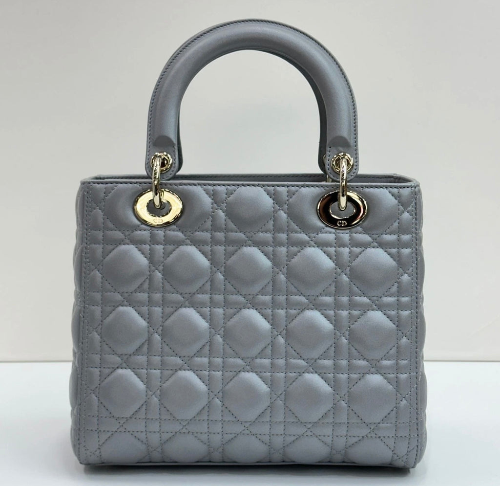 Lady Dior Medium Opaline Gray Pearlescent Cannage Lambskin Bag