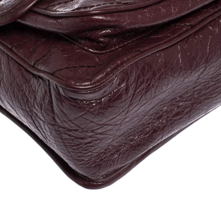 Saint Laurent Crinkled Calfskin Matelasse Monogram Medium Niki Chain Satchel Burgundy Bag