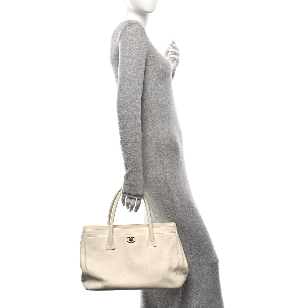 Chanel Calfskin Cerf Executive Shopper Tote White