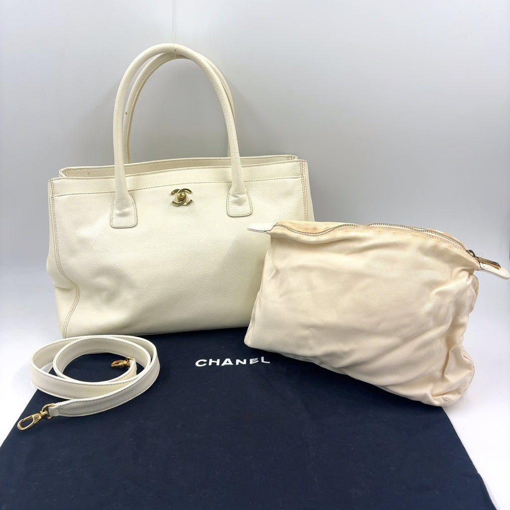 Chanel Calfskin Cerf Executive Shopper Tote White