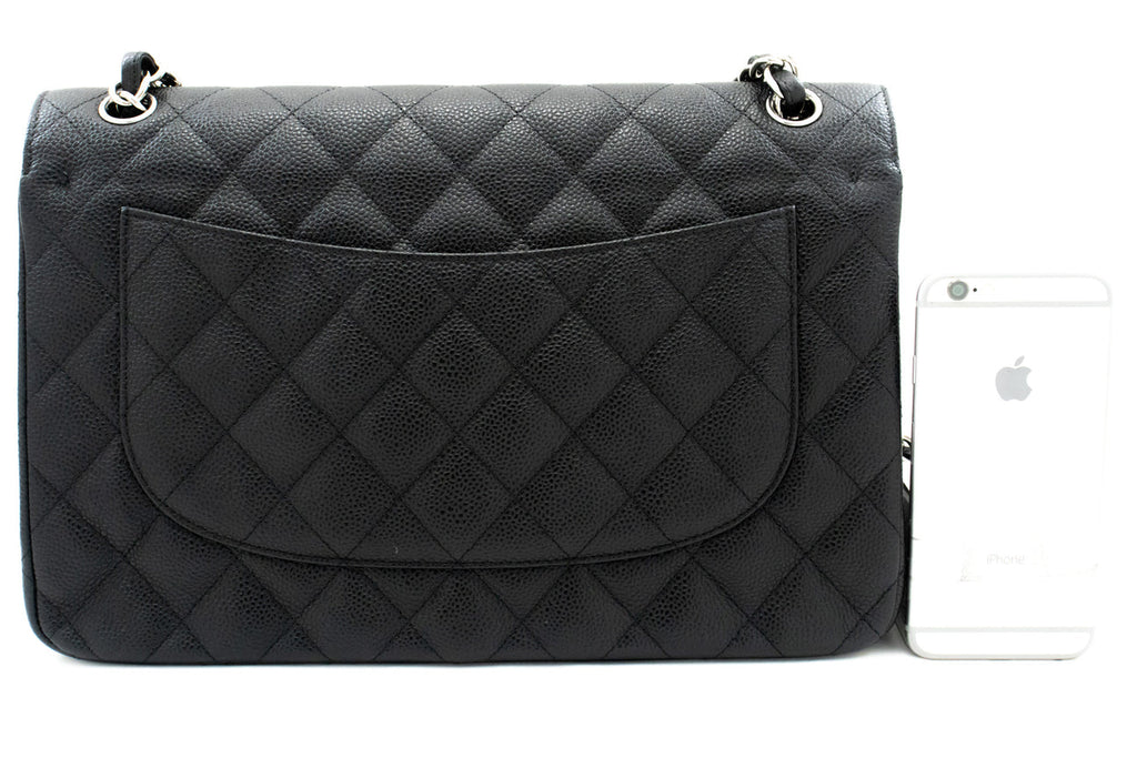 Chanel Classic Large Double Flap Caviar Leather 24K Silver H/W