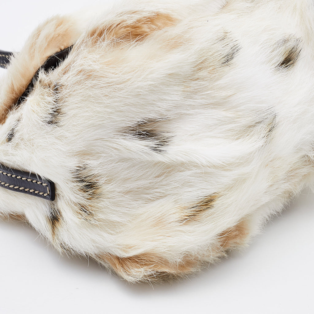 Fendi Mama white/brown rabbit fur baguette bag