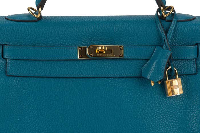 Hermes Kelly 32 Bag Blue Izmir Taurillion Clemence