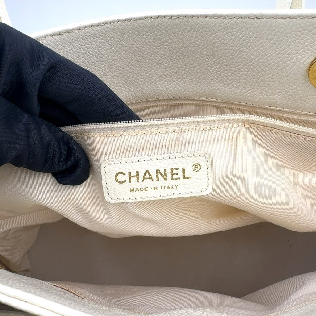 Chanel Calfskin Cerf Executive Shopper Tote White