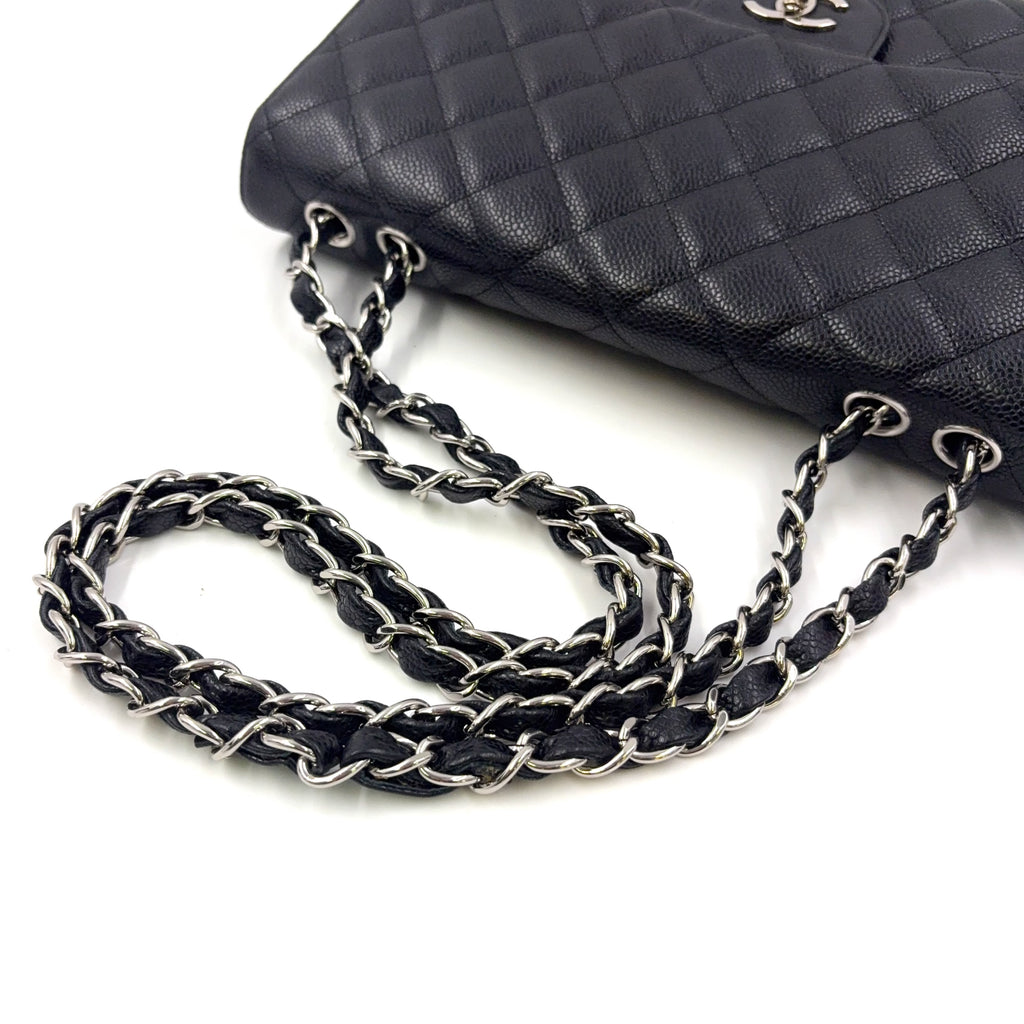Chanel Classic Jumbo Double Flap Caviar Leather 24K Silver H/W