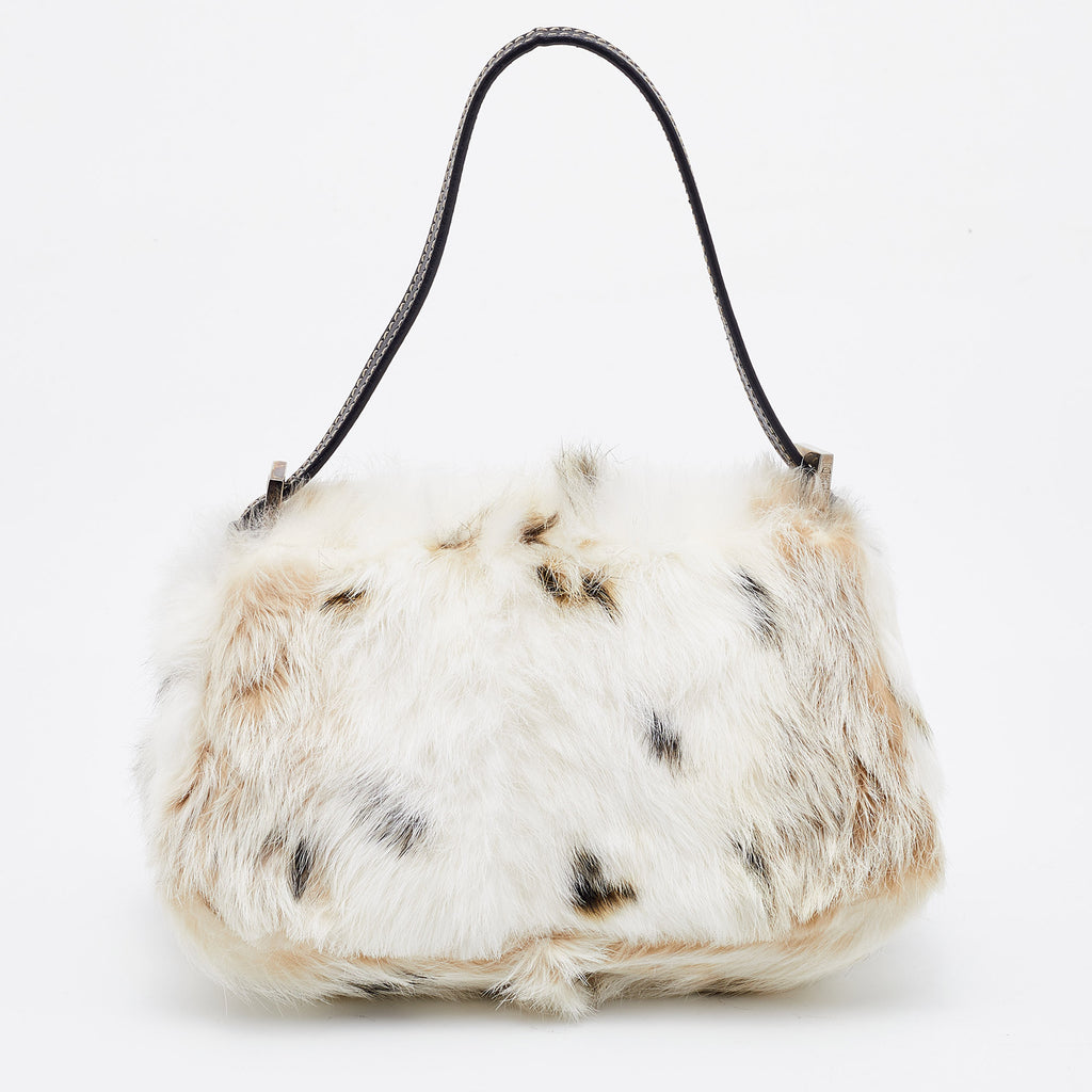 Fendi Mama white/brown rabbit fur baguette bag
