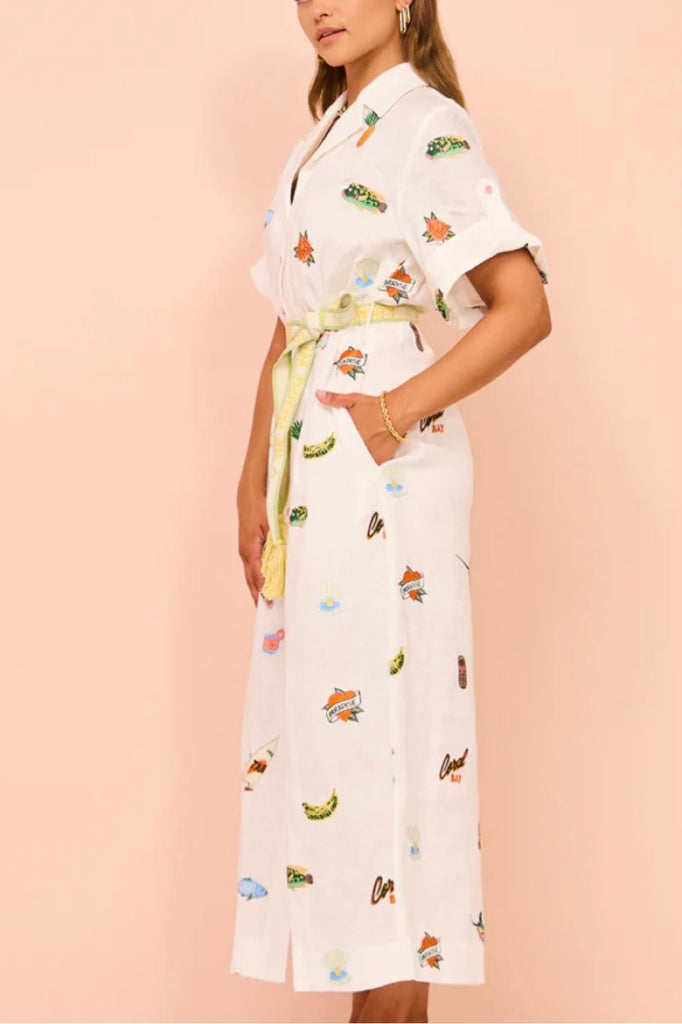 Blue Marlin Embroidered Shirt Dress (For Hire)