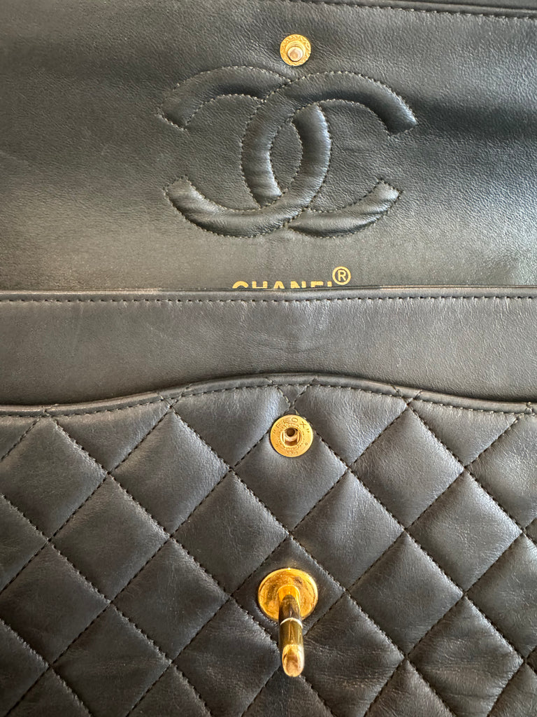 Vintage Chanel Timeless Classique Medium Double Flap Lambskin 24 K Gold H/W