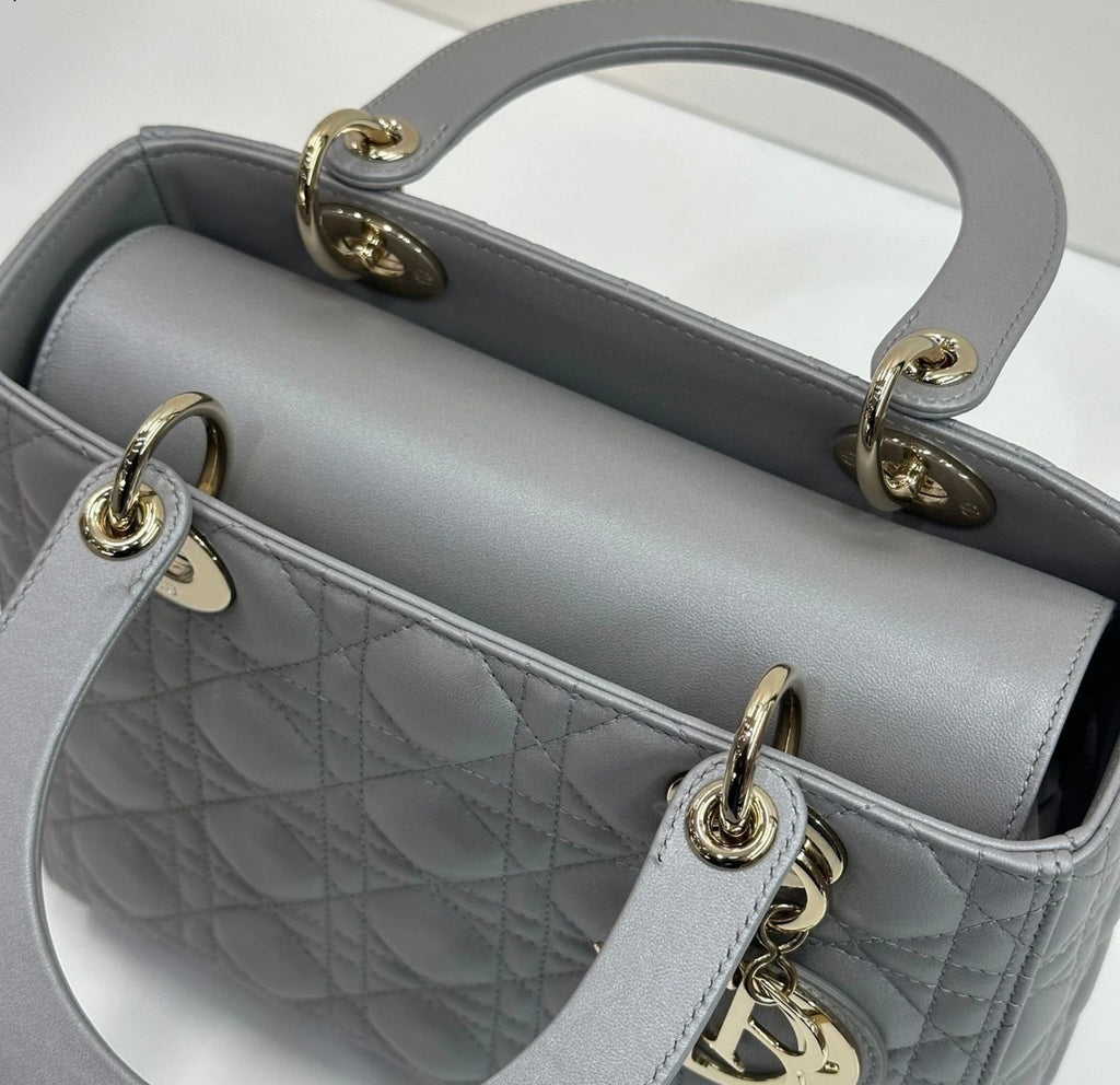 Lady Dior Medium Opaline Gray Pearlescent Cannage Lambskin Bag