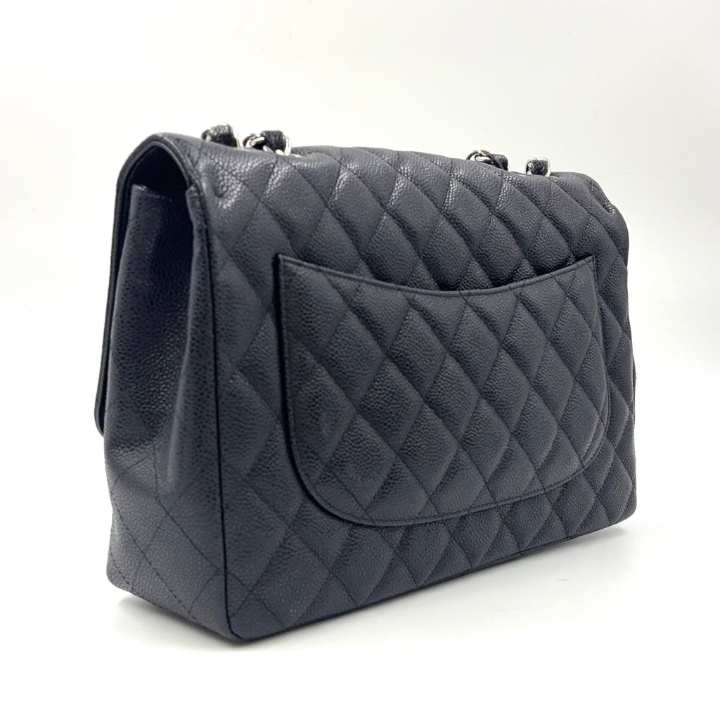 Chanel Classic Jumbo Double Flap Caviar Leather 24K Silver H/W