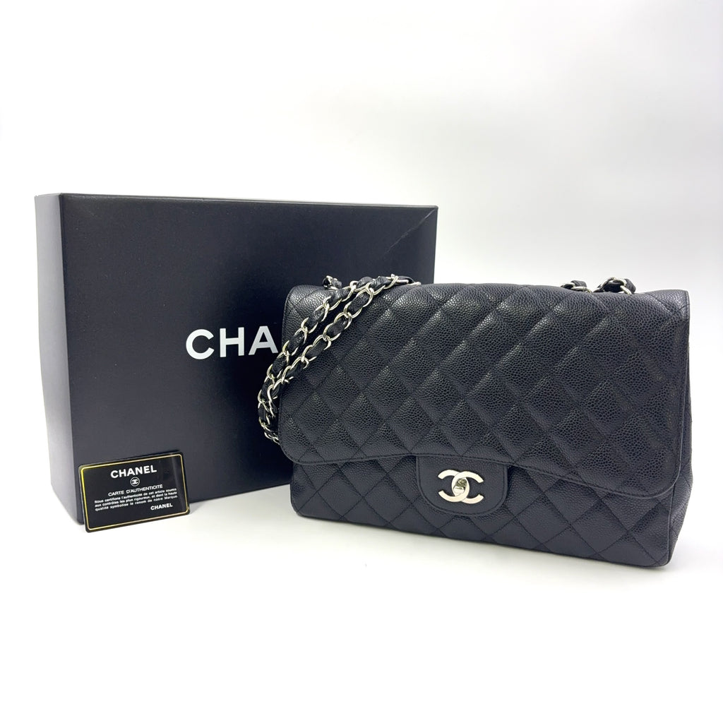 Chanel Classic Jumbo Double Flap Caviar Leather 24K Silver H/W