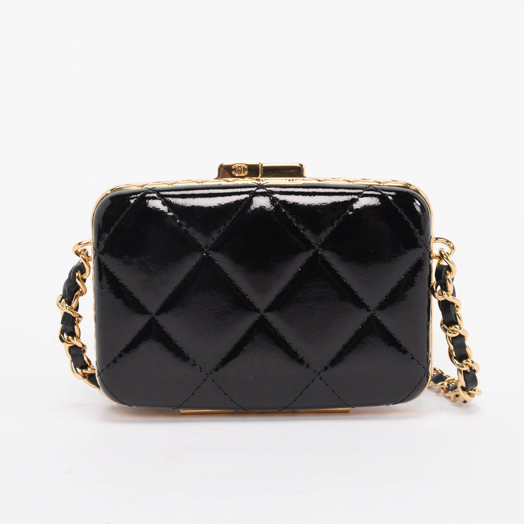 Chanel Black Glazed Goatskin Mini Box with Chain.