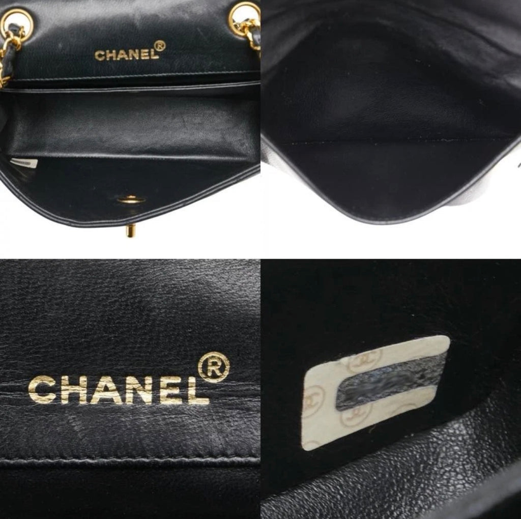 Chanel Coco Mark Matelasse Chain Shoulder Bag Black White Lambskin