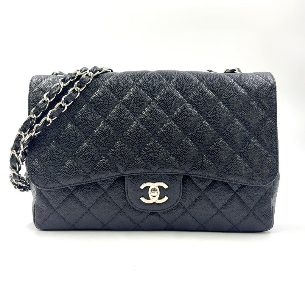 Chanel Classic Jumbo Double Flap Caviar Leather 24K Silver H/W