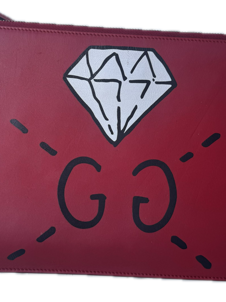 Gucci Red Diamond Leather Clutch Bag