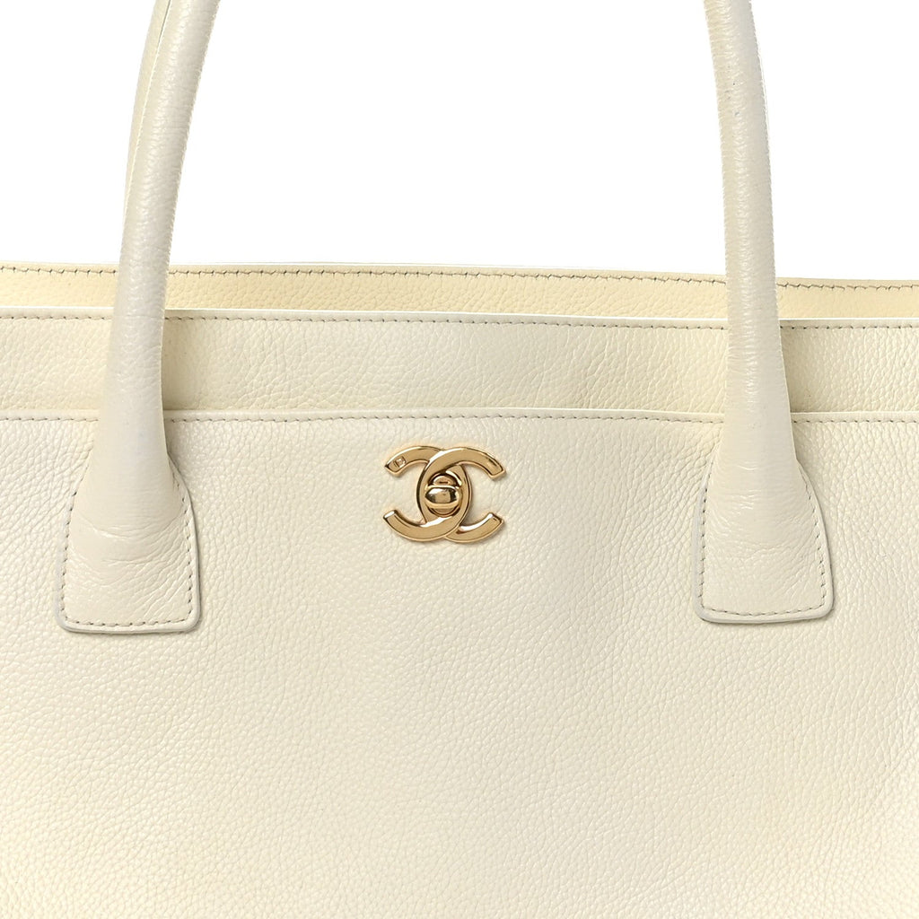 Chanel Calfskin Cerf Executive Shopper Tote White