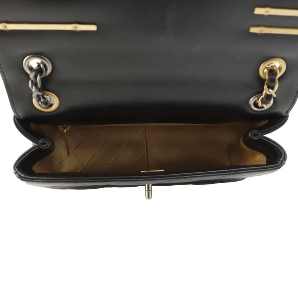 CHANEL Limited Edition Matelasse Bag Charm Single Flap Chain Shoulder Black Lambskin Bag