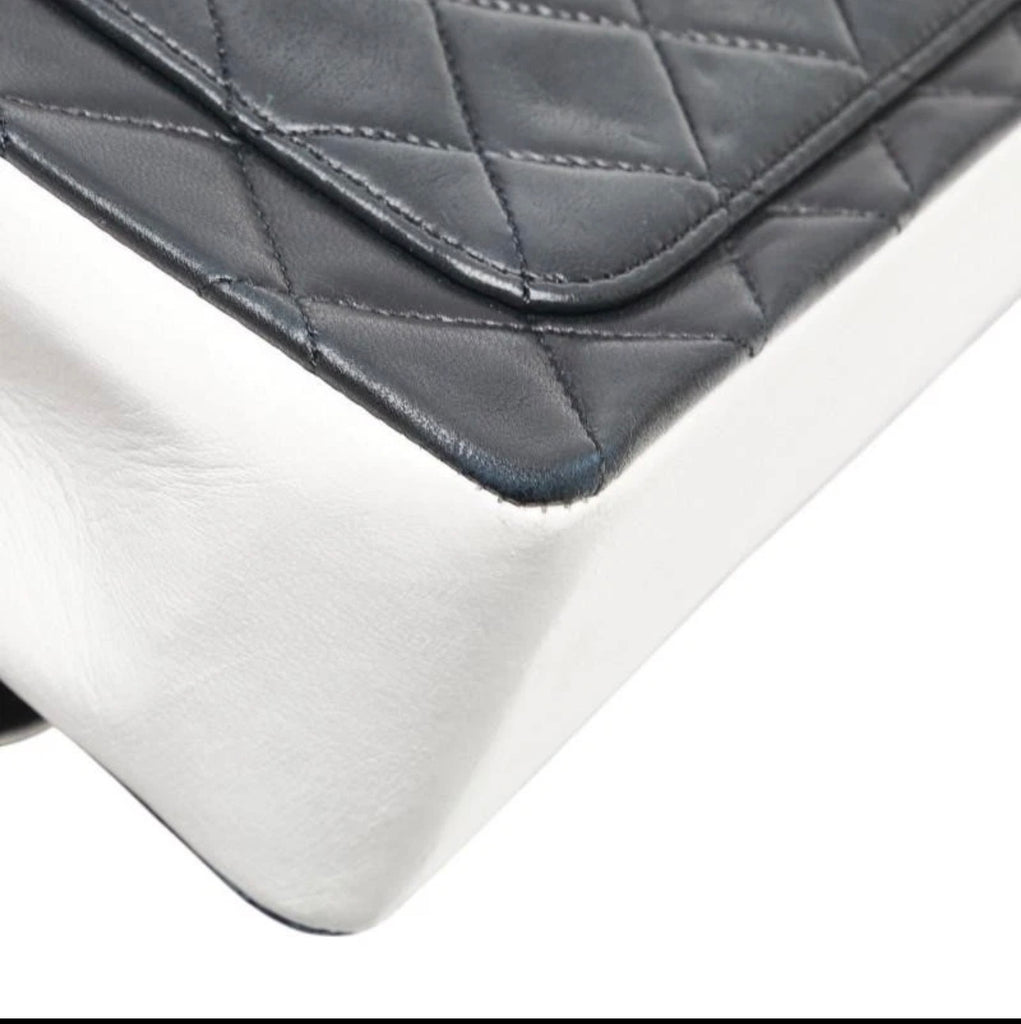 Chanel Coco Mark Matelasse Chain Shoulder Bag Black White Lambskin