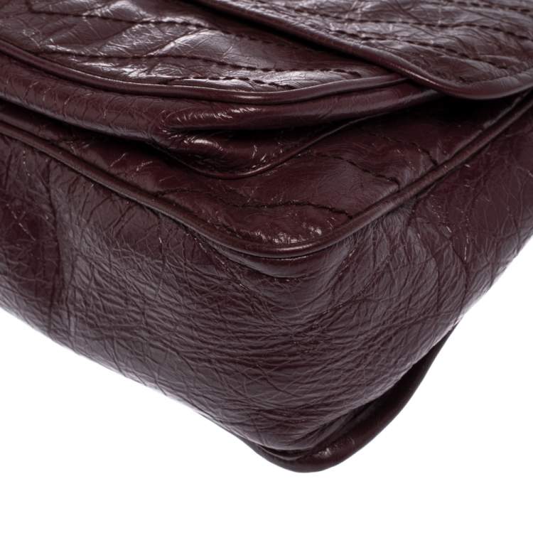 Saint Laurent Crinkled Calfskin Matelasse Monogram Medium Niki Chain Satchel Burgundy Bag