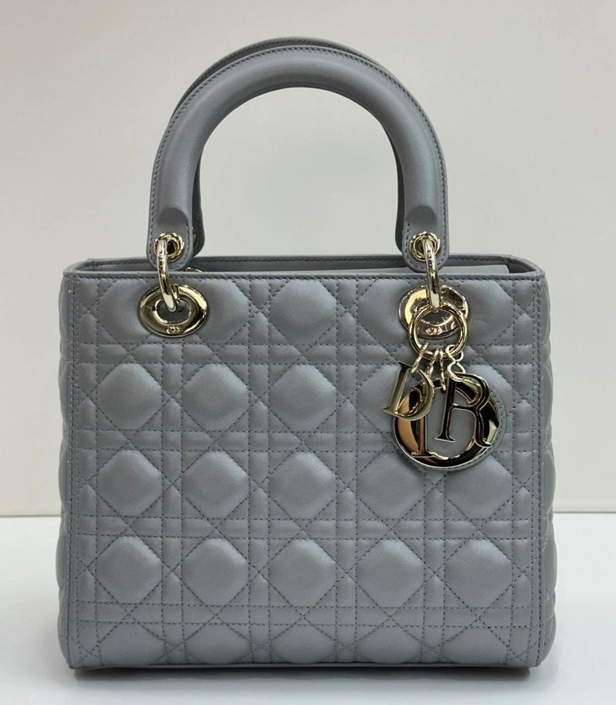 Lady Dior Medium Opaline Gray Pearlescent Cannage Lambskin Bag