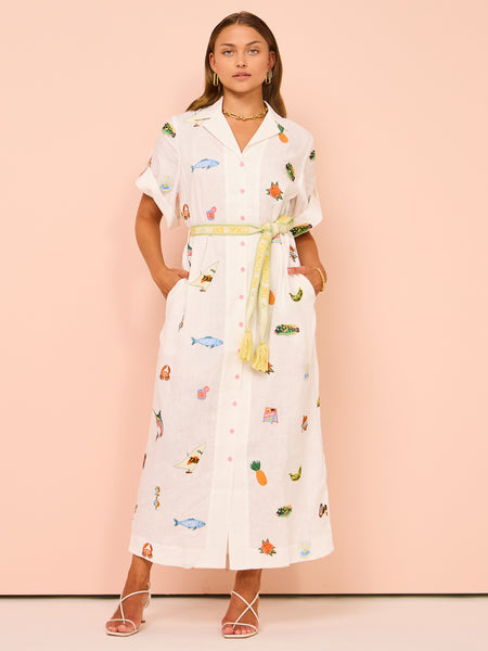 Blue Marlin Embroidered Shirt Dress (For Hire)