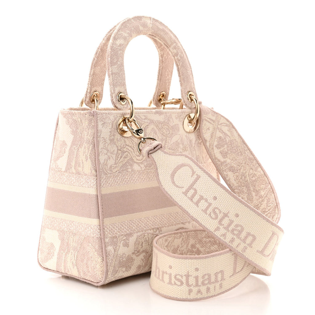 Dior Canvas Toile De Jouy Reverse Embroidered Medium Lady D-Lite Rose