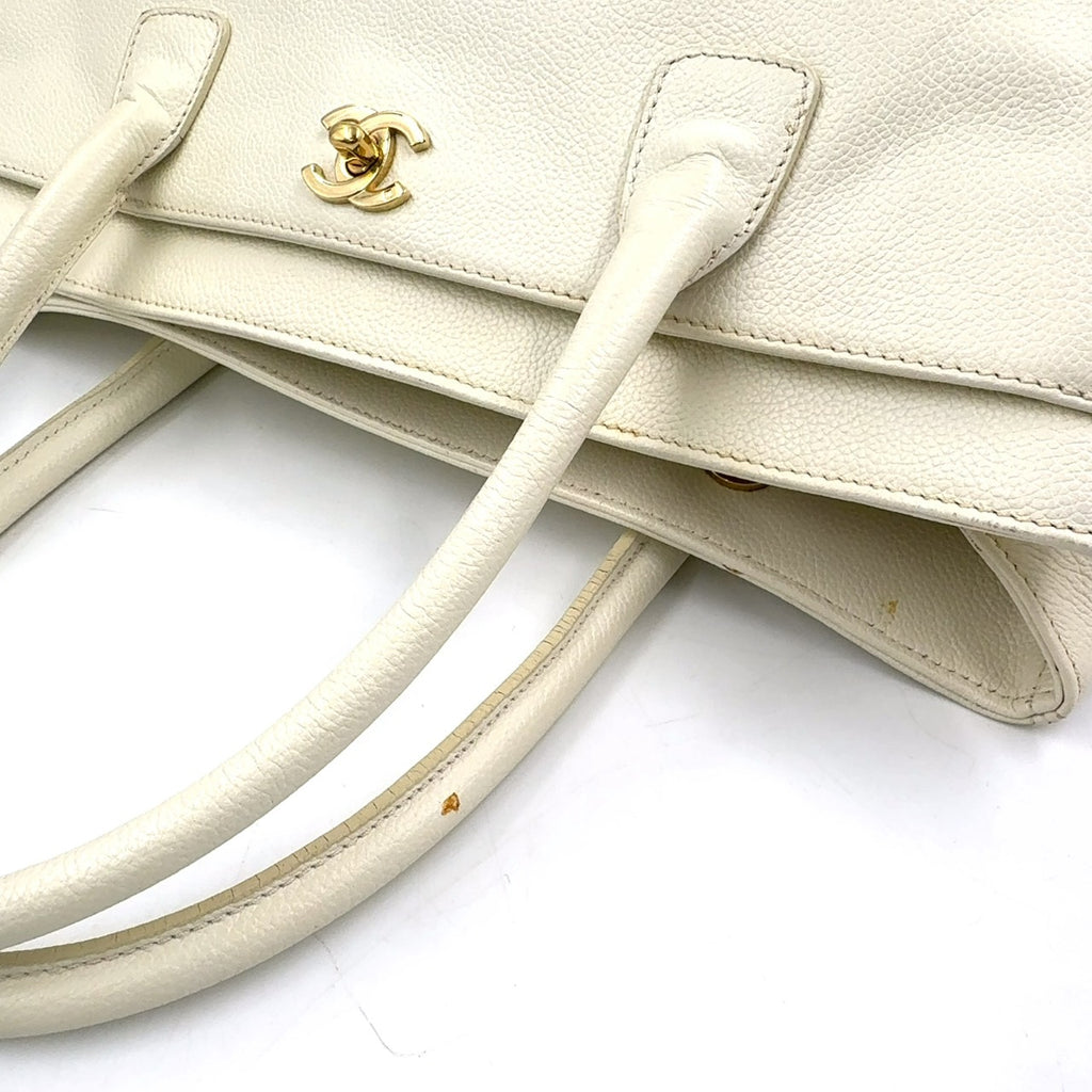 Chanel Calfskin Cerf Executive Shopper Tote White
