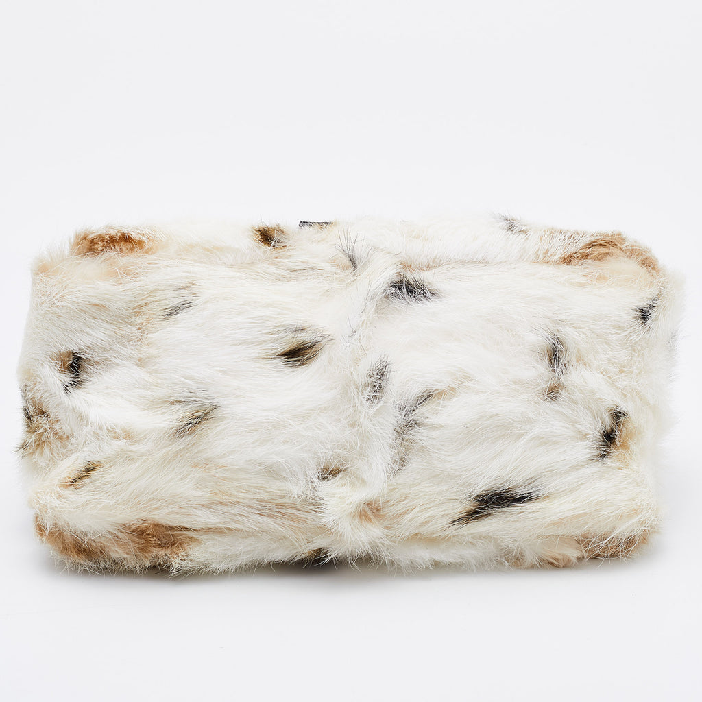 Fendi Mama white/brown rabbit fur baguette bag