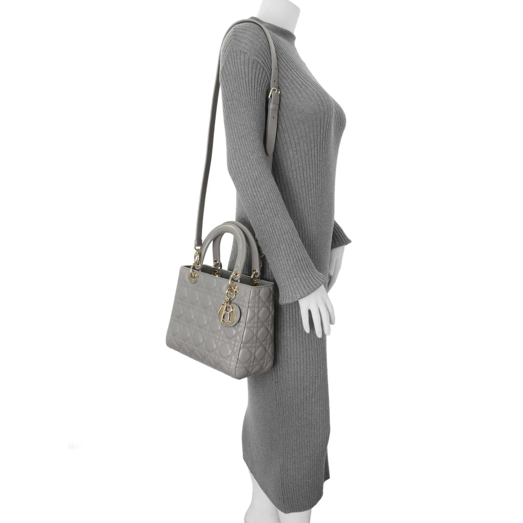 Lady Dior Medium Opaline Gray Pearlescent Cannage Lambskin Bag