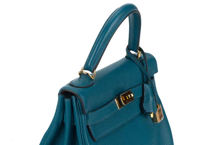 Hermes Kelly 32 Bag Blue Izmir Taurillion Clemence