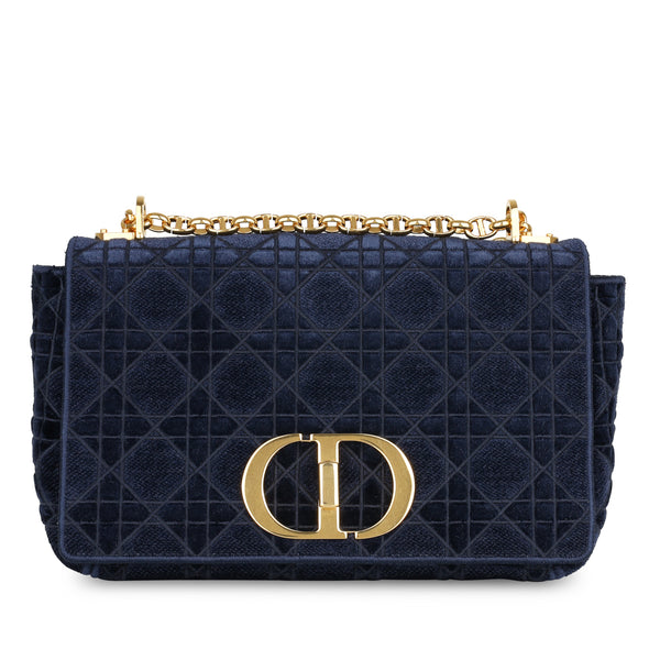 Dior Caro Medium Navy Velvet Bag