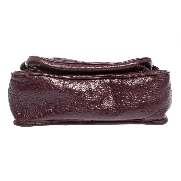 Saint Laurent Crinkled Calfskin Matelasse Monogram Medium Niki Chain Satchel Burgundy Bag