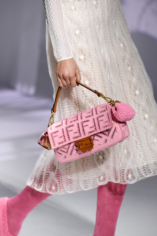 Fendi Pink Canvas Cuoio Agata FF Ajour Embroidered Baguette Bag (For Hire)