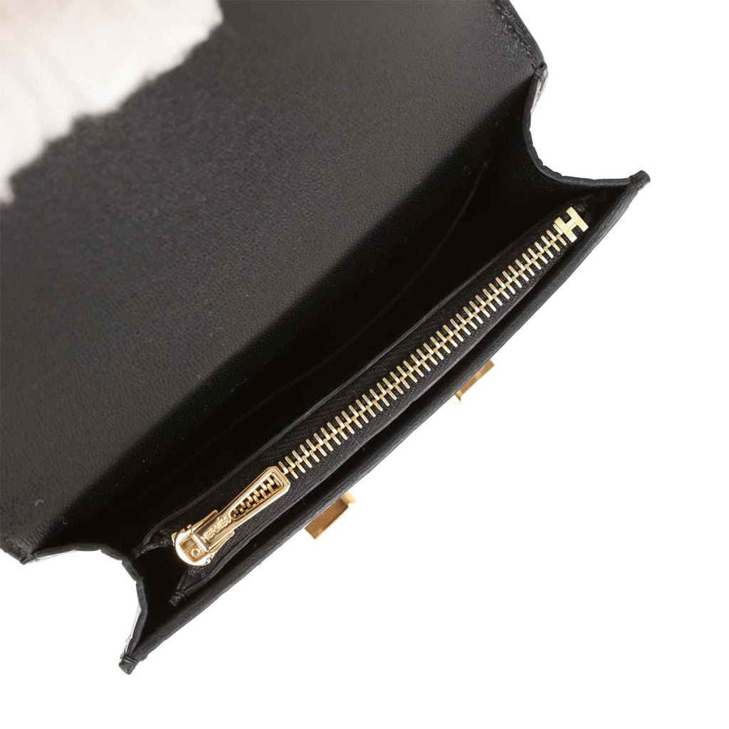 Hermes Constance Slim Compact Wallet Shiny Black Alligator Gold Hardware