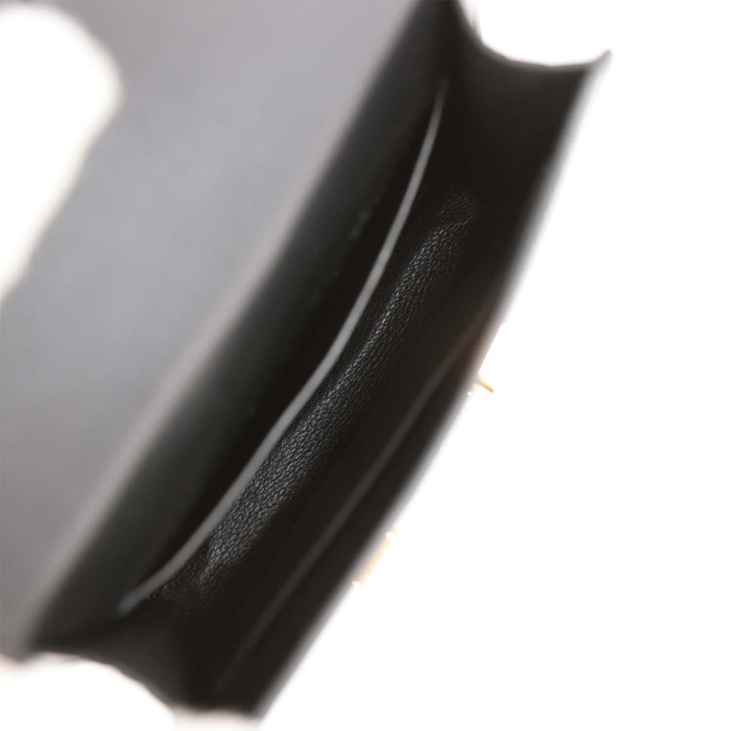 Hermes Constance Slim Compact Wallet Shiny Black Alligator Gold Hardware